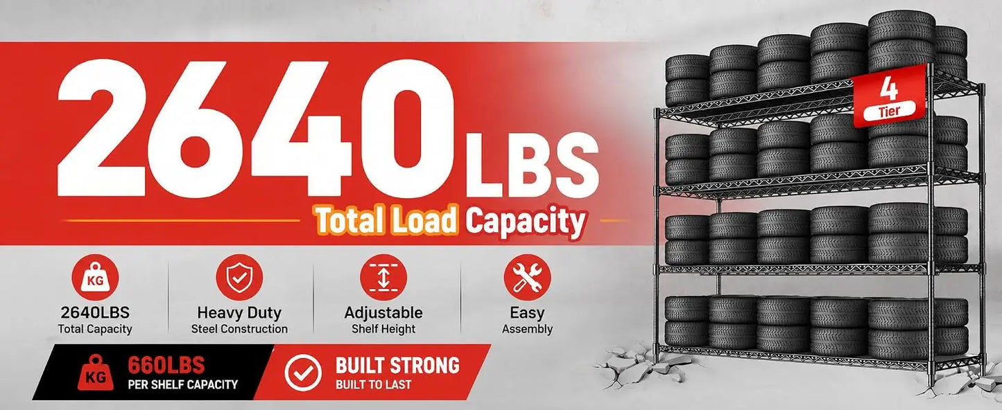 60" Wire Storage Shelving 2640 lbs - Adjustable