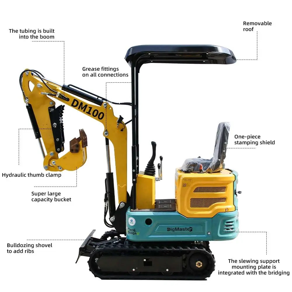 13.5hp 1 Ton Mini Excavator Trench Digger with Ceiling,Mechanical Thumb clamp, USA Stock CE/EPA/EURO5 compliance certificates