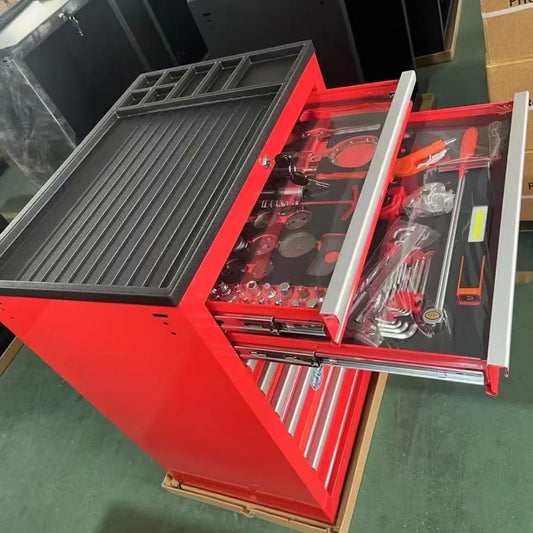 7-Drawer Mechanic Tool Cabinet with Wheels - Red/Black