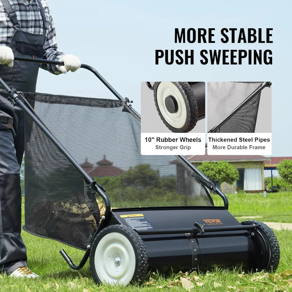 26 Wide Lawn Sweeper: Leaf and Grass Collection, Durable Steel Frame, Strong Rubber Tires