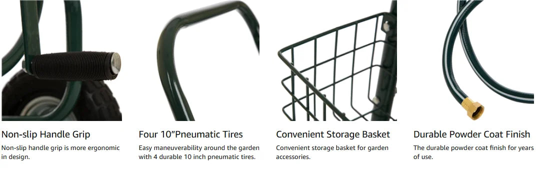 Heavy-Duty Movable Steel Gaeden Tool Cart Garden Hose Reel Cart With Basket Amd 4 Wheels For Garden Watering