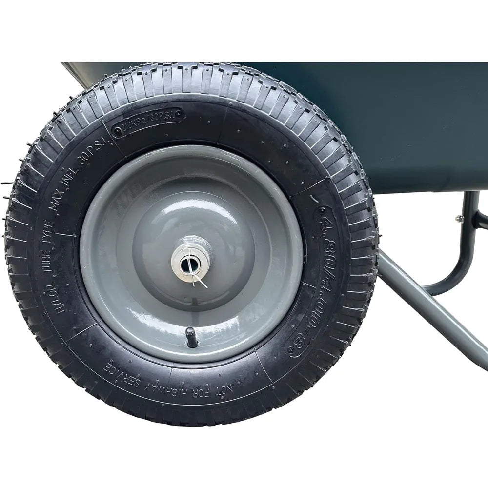 Dual-Wheel Heavy-Duty Poly Yard Dump Cart,1200 Lb Haul Capacity, Towable Utility Wagon with Built-in Stand for Landscaping