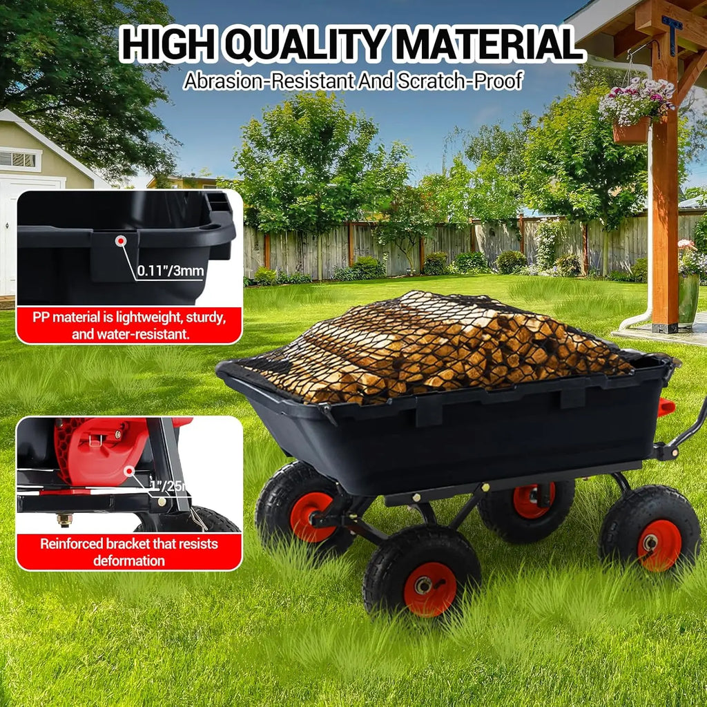 800 Lbs Garden Dump Carts, Heavy Duty Yard Cart, 4 Wheel Wheelbarrow with 10in Tires,180°Rotating Handle, for Plants, Soil, Sand