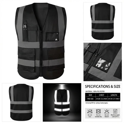 Reflective Safety Vest with Zip & Multi Pockets