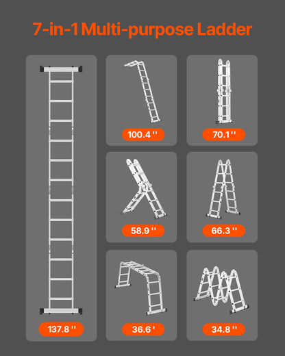 7-in-1 Multi-Purpose Folding Ladder - A-Frame Telescoping