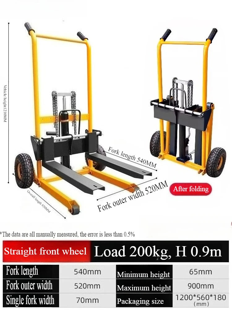 Folding mobile stacker manual forklift hydraulic transporter lifting platform truck loading and unloading household