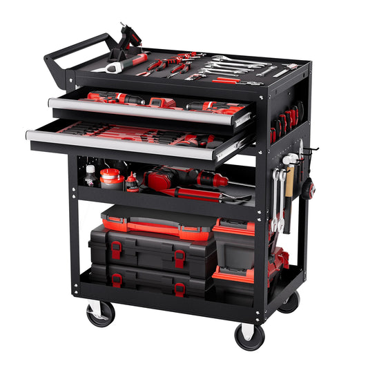 Rolling Tool Cart 5-Tier with Pegboard & 2 Drawers