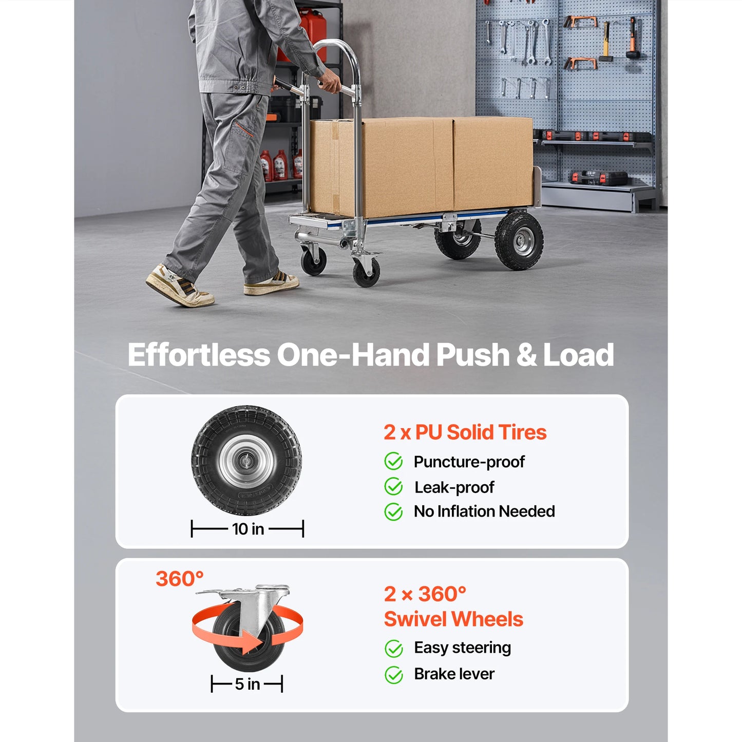 2-in-1 Convertible Hand Truck Dolly 1000 lbs