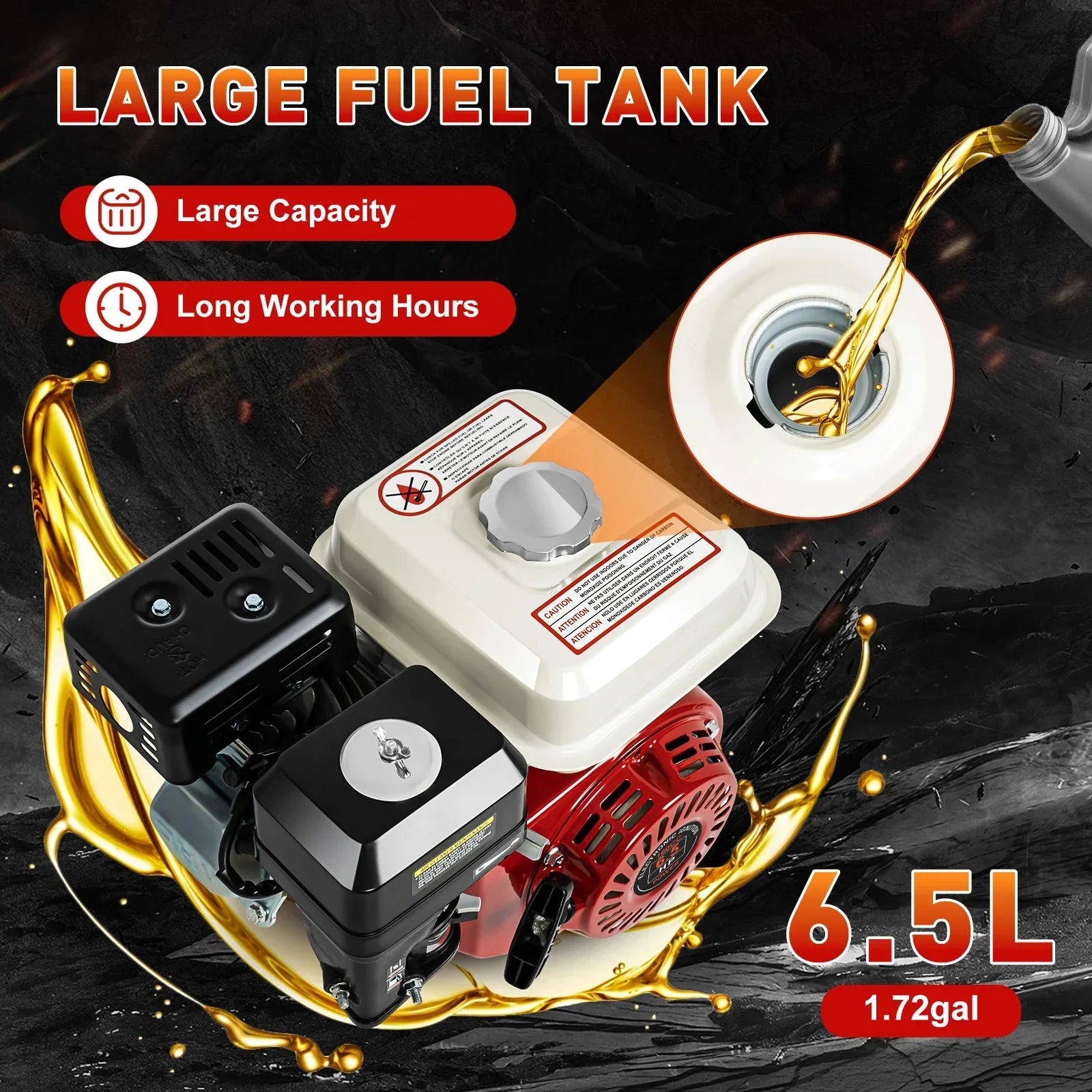 6.5HP 4-Stroke Gas Engine for Honda GX160 OHV  Pull Start  Air Cooling System 200cc