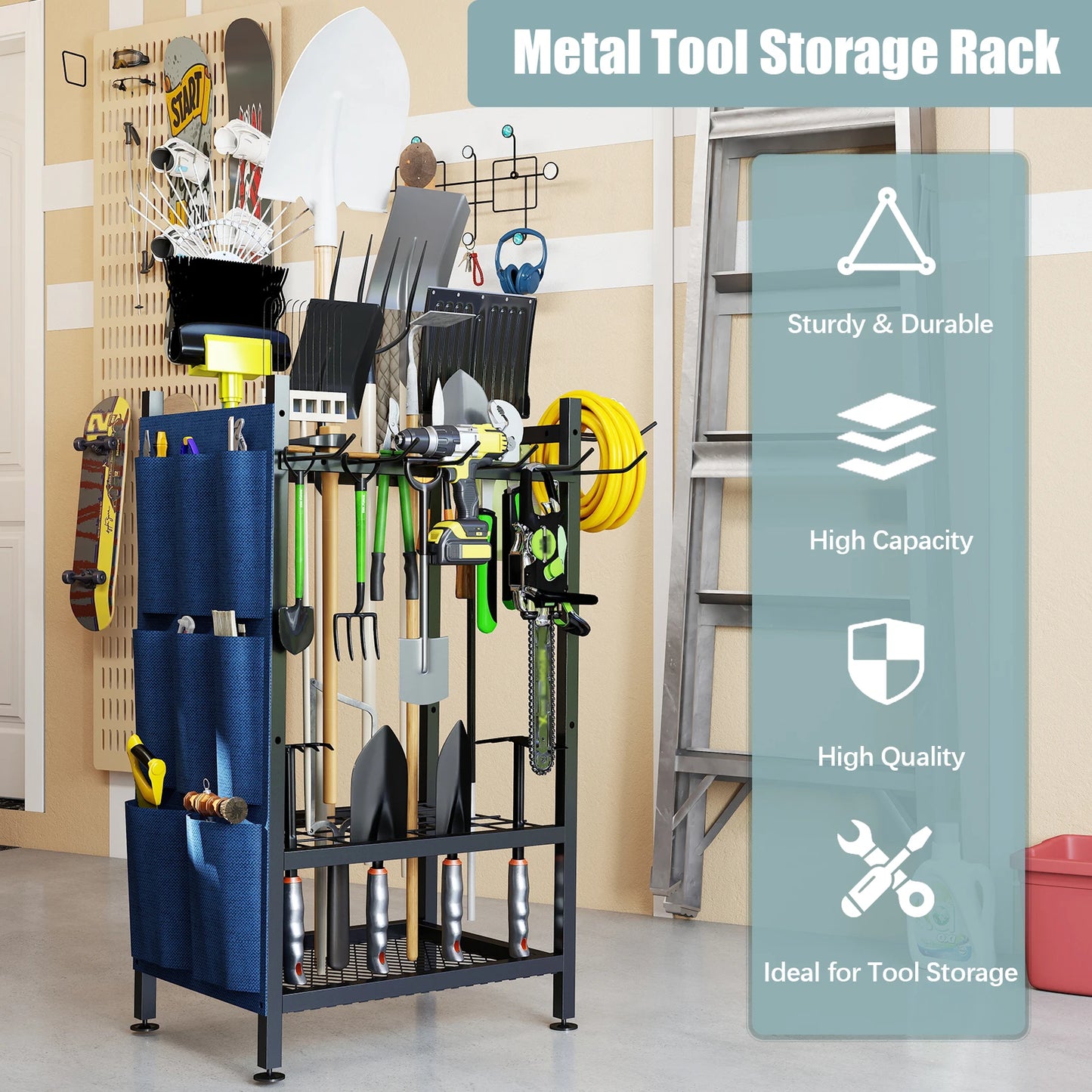Garden Tool Tower Rack - Heavy Duty Steel Stand
