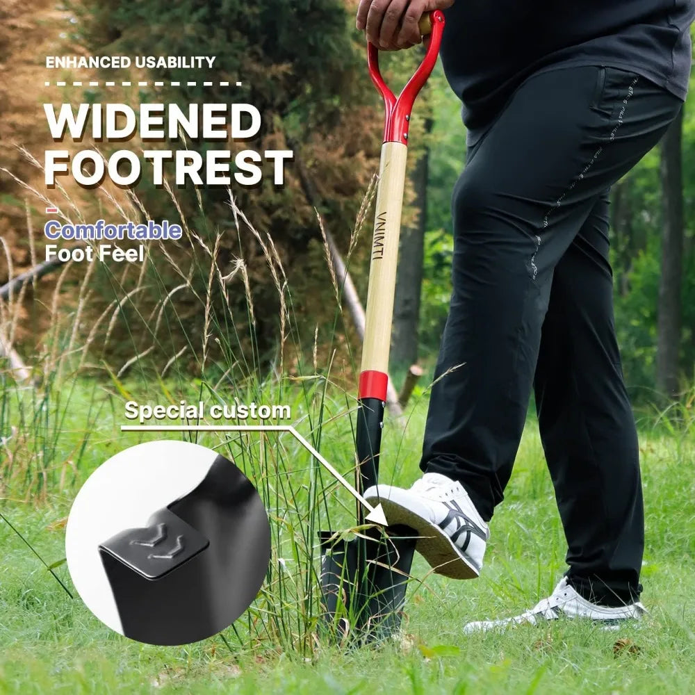 Professional Transplanting Spade Shovel, 45-Inch Steel D-Grip with Wooden Handle for Gardening and Digging