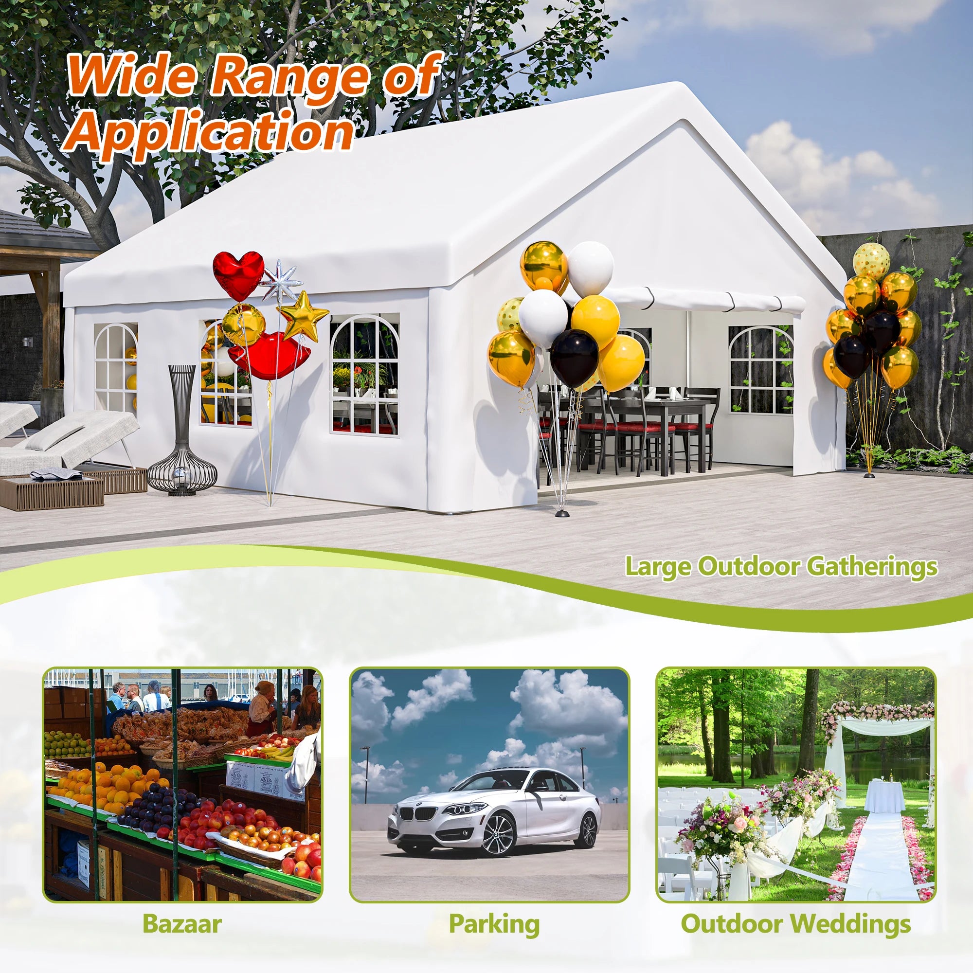 20x20FT Party Tent with 2 Storage Bags & Removable Sidewalls, Outdoor Canopy for Wedding, BBQ, Camping, Commercial Use