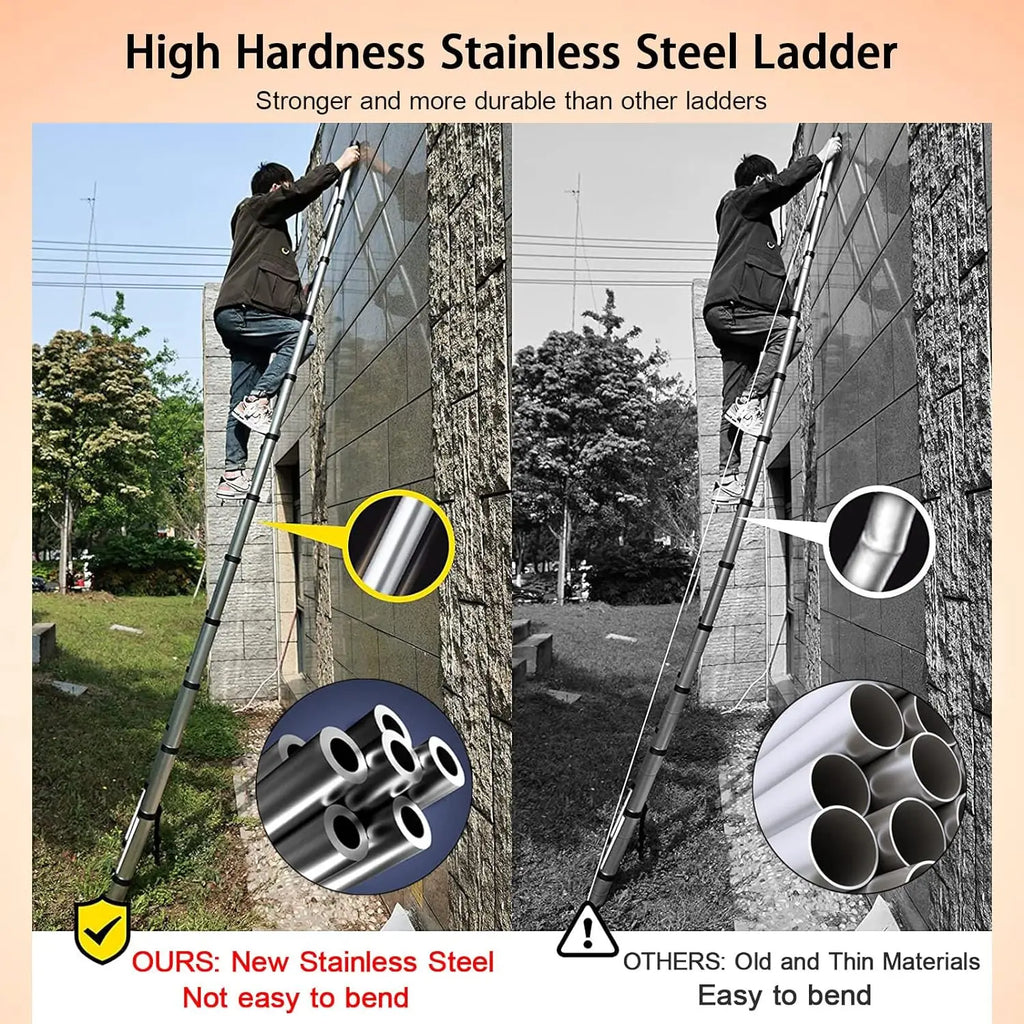 Telescoping Ladder Stainless Steel Folding Ladder Portable Extendable Loft Ladder Capacity Max Load 150kg/330lb,EN131