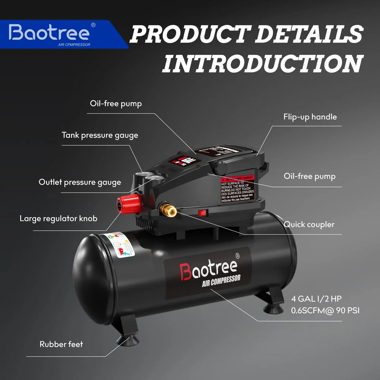 4 Gallon Portable Air Compressor - Quiet Electric