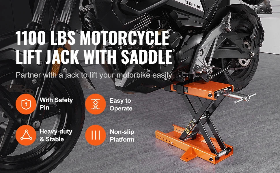 Motorcycle Lift 1100 LBS Motorcycle Scissor Lift Jack with Safety Pin Steel Motorcycle Jack Hoist Stand for Motorbike