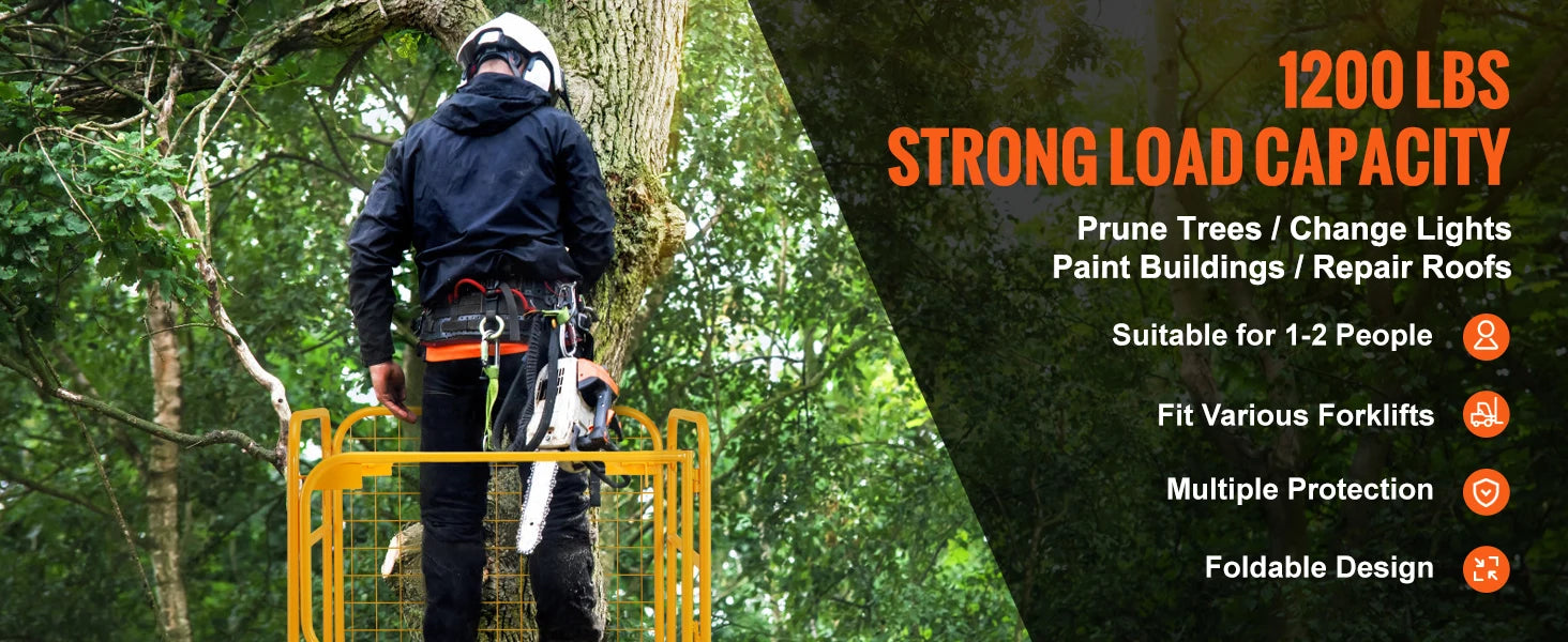 1200lbs Forklift Safety Cage Folding Security Platform with Lockable Swivel Wheels Holds 1 to 2 Adults for Aerial Work