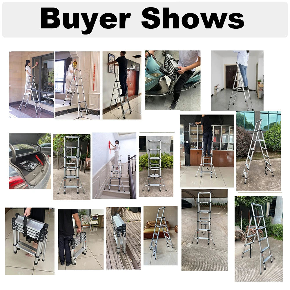 4/5/6 Step Folding Extension Ladder, Aluminum Portable Compact Safety Loft Ladders, 330 LBS Max Load, EN131