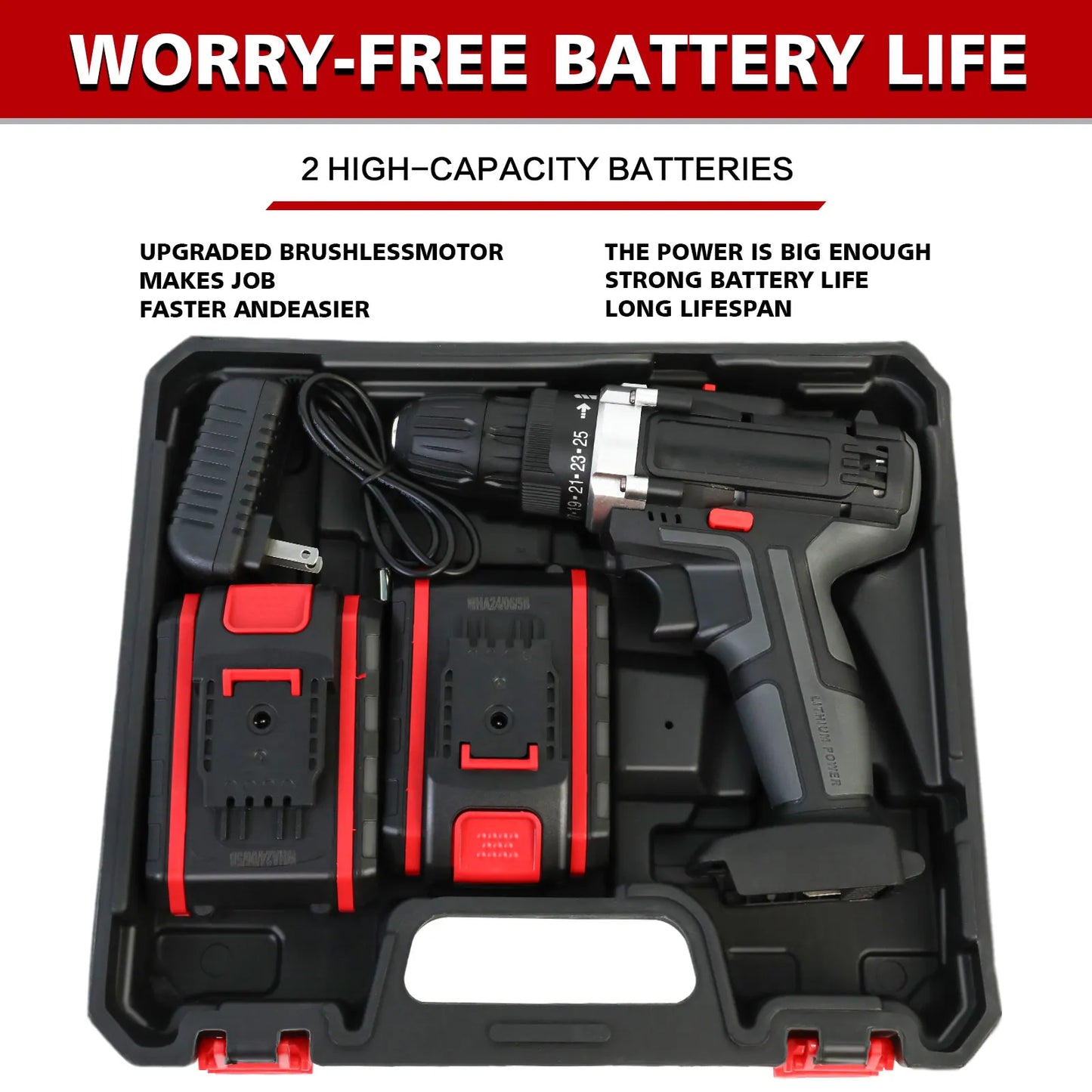 21V Cordless Drill Impact Driver with 2 Batteries