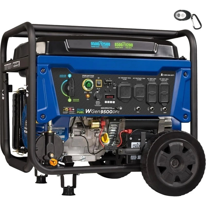 12500W Dual Fuel Portable Generator - Remote Start, CO Sensor, Transfer Switch Ready