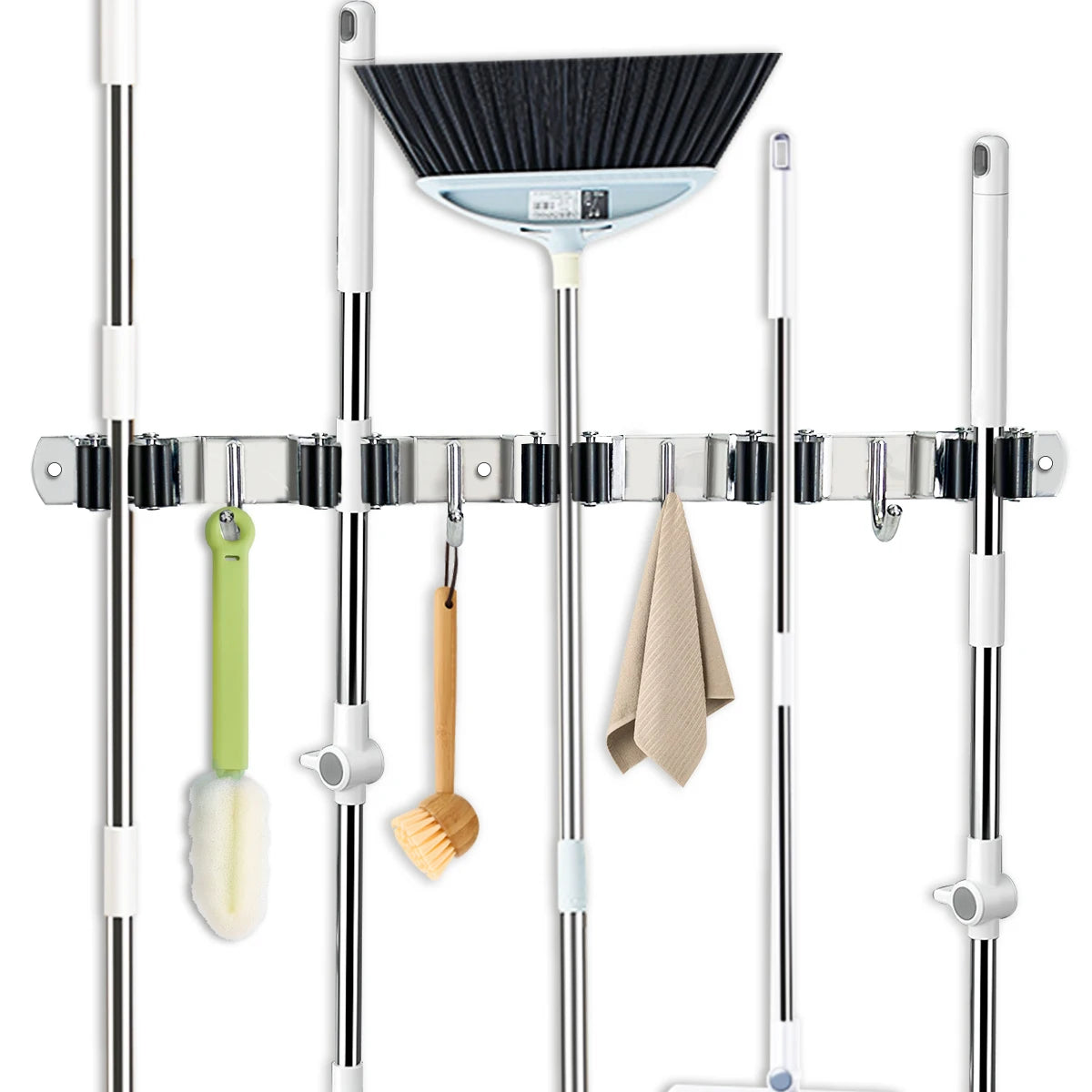 4-Hook Adhesive Broom & Mop Wall Organizer