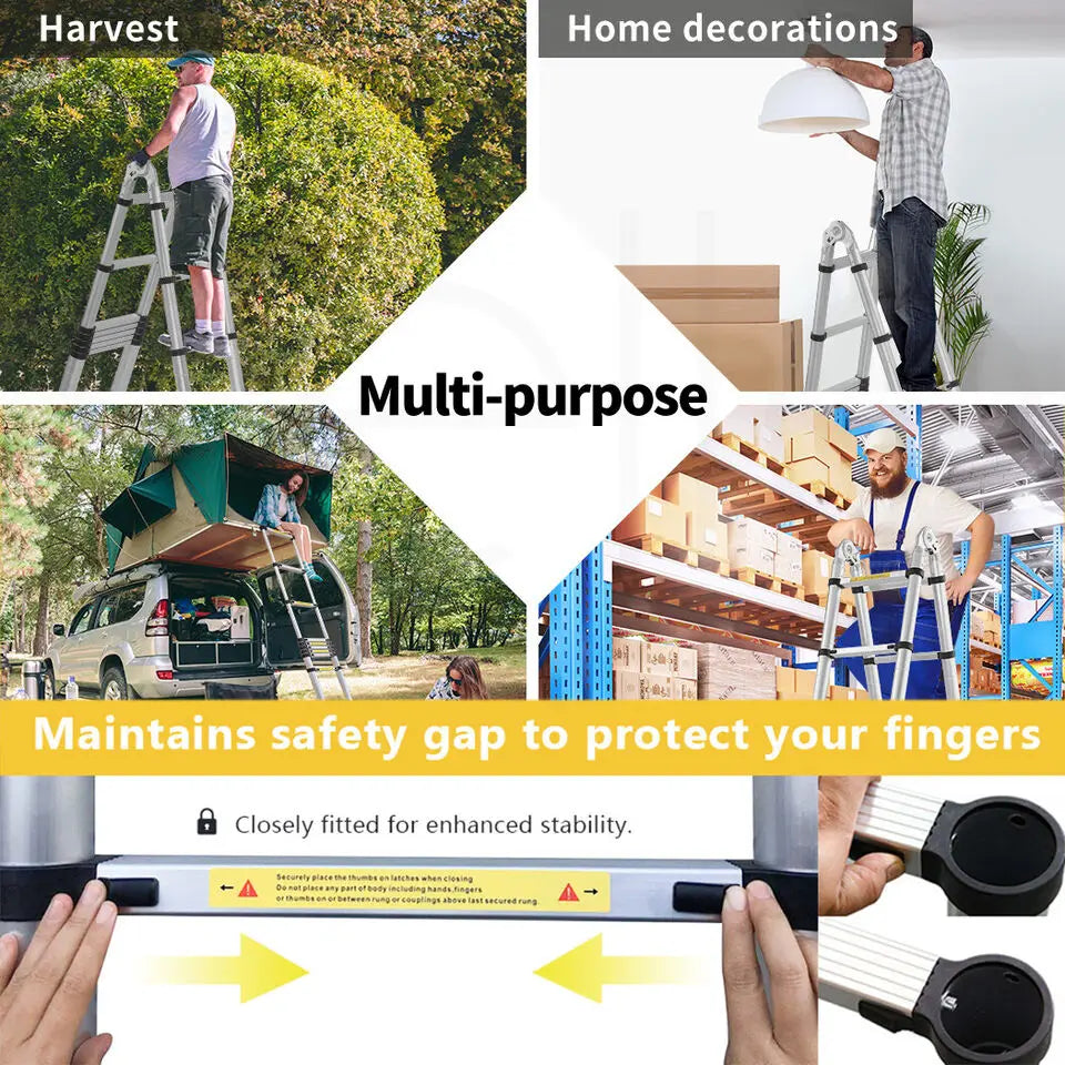 Telescoping Ladder Stainless Steel Folding Ladder Portable Extendable Loft Ladder Capacity Max Load 150kg/330lb,EN131