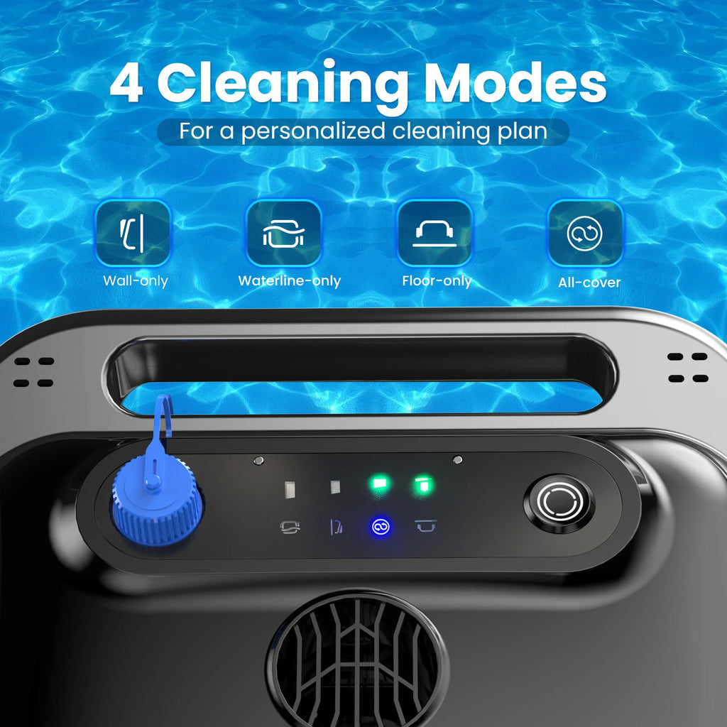 Robot Swimming Pool Cleaner 130Mins Runtime Self-Parking Powerful Cordless Floor Wall Auto Cleaning