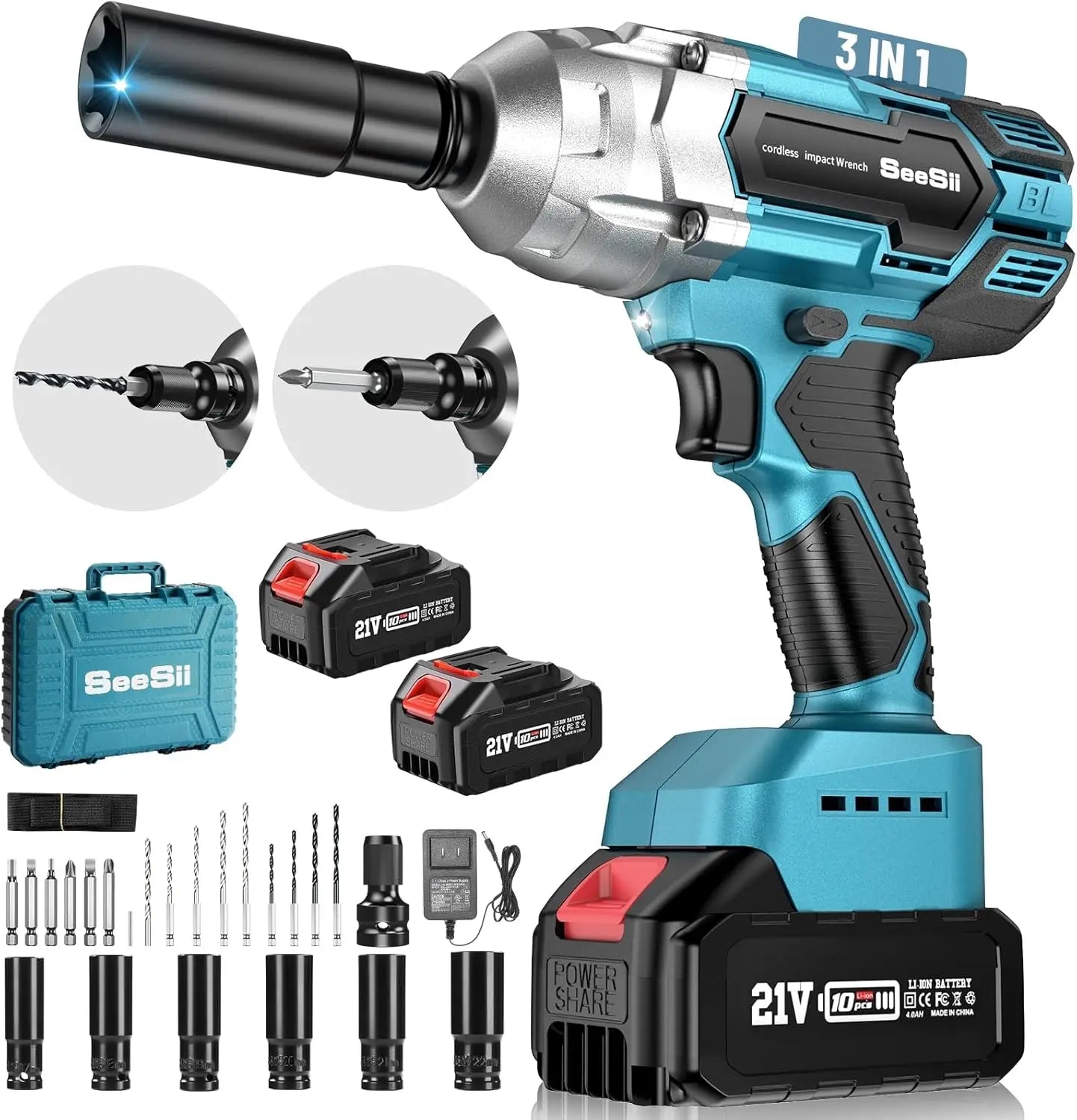 Cordless Impact Wrench 650Nm 1/2" with 2 Batteries