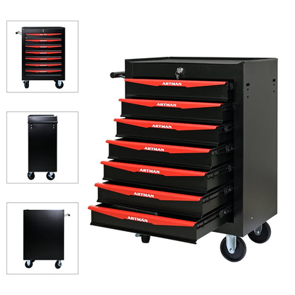 7-Drawer Rolling Tool Cabinet - Lockable Steel, Red