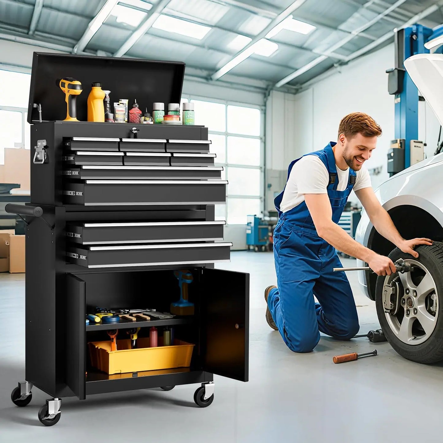 10-Drawer Rolling Tool Chest with Wheels - Garage Edition