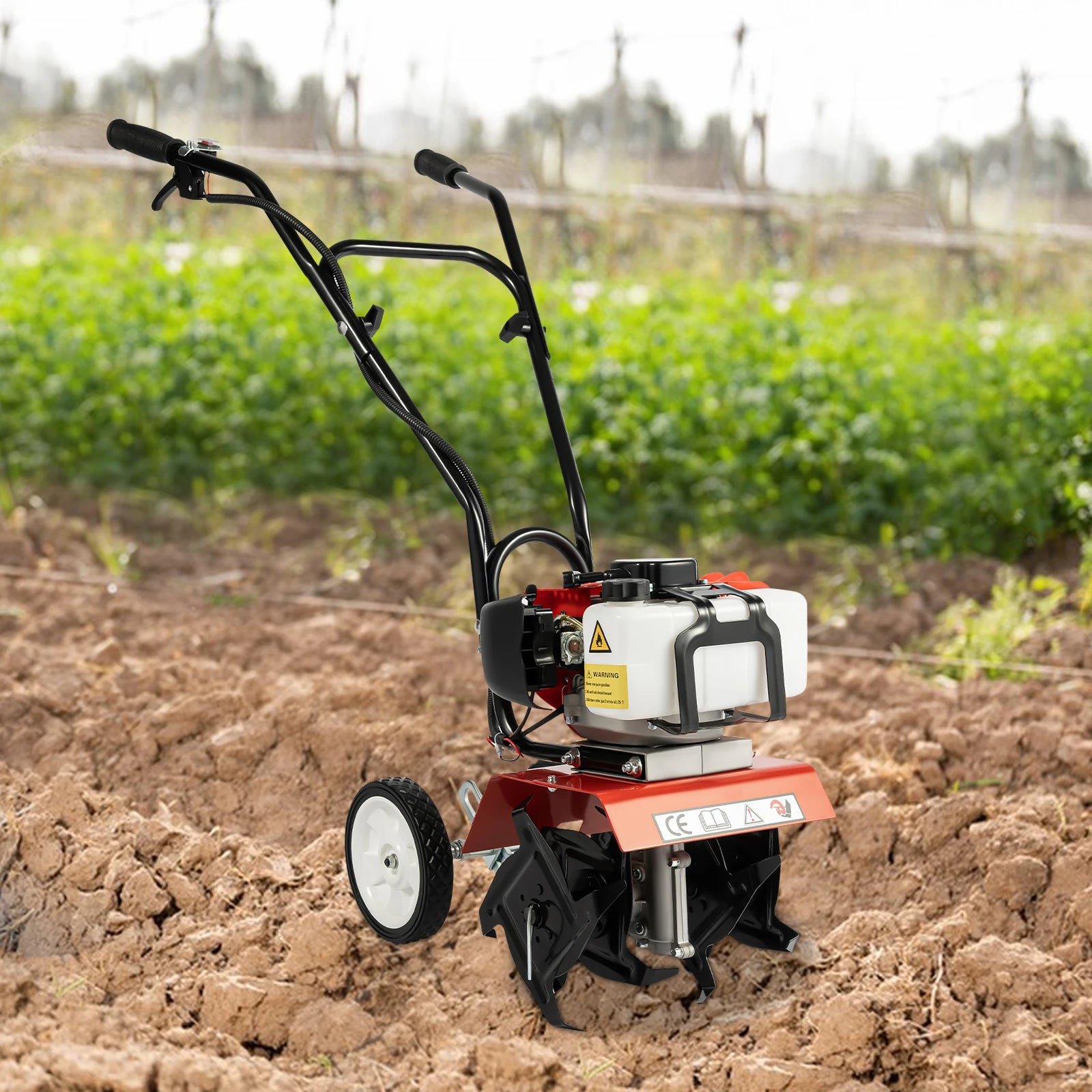 52CC Farm Cultivator Scarifier Garden Tiller Gasoline Farming Cultivation Tool Soil Loosening 4 Blades 1700W for Farmlands