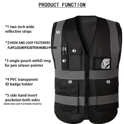Traffic Riding Reflective Vest - Multi-Pocket Zip