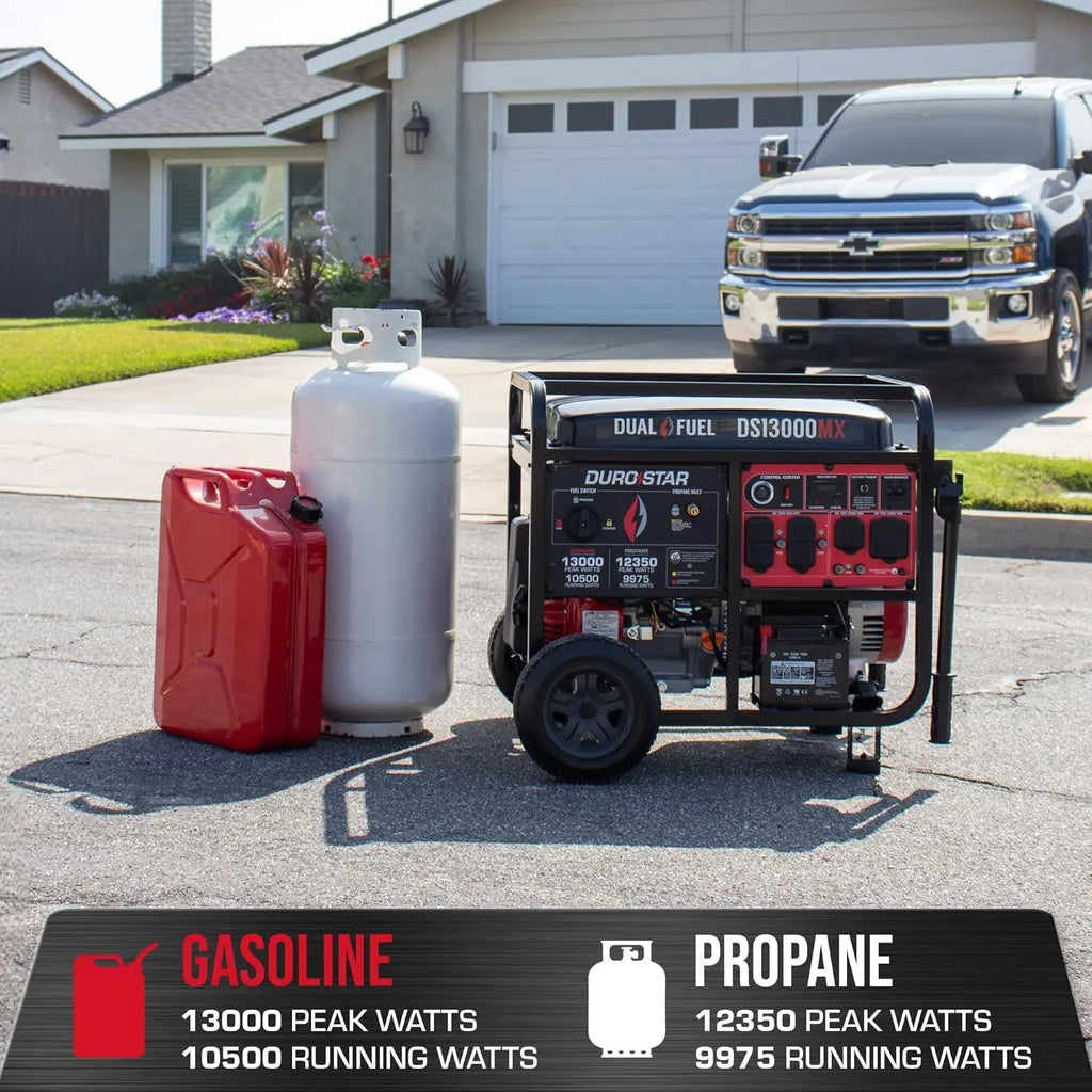 13000W Dual Fuel Portable Generator - Gas & Propane, Electric Start, Home Backup, RV Ready, CO Safety