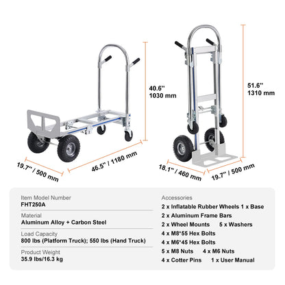 Industrial Aluminum Folding Hand Truck - Collapsible