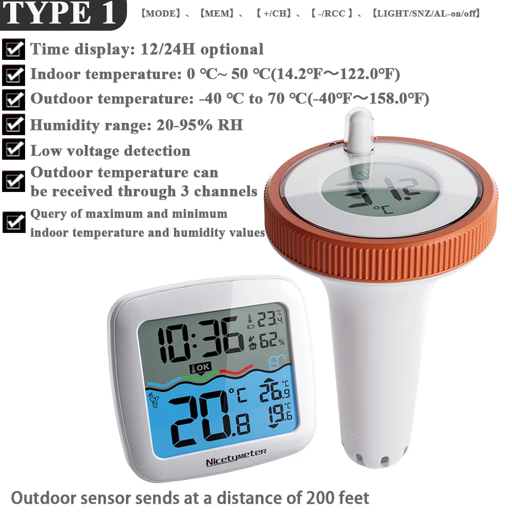 Wireless Pool Thermometer Floating Water Temperature Sensor With LCD Receiver For Swimming Pool Bathtub Aquarium Spa Fish Pond