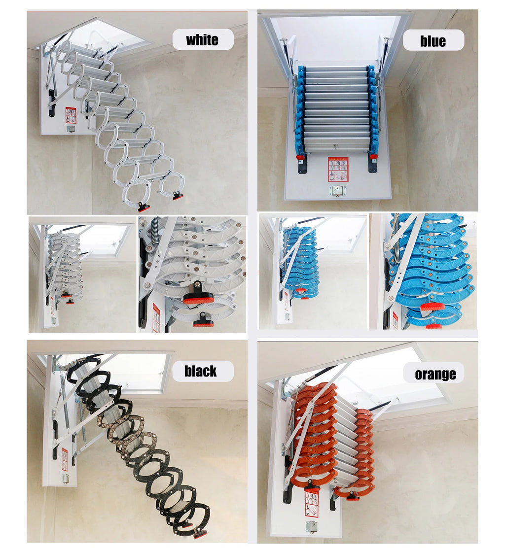 Steel attic Telescopic Ladder with hatch Ceiling fold Stairs Home  loft Ladder Pull Down Custom Size 5ft-12ft