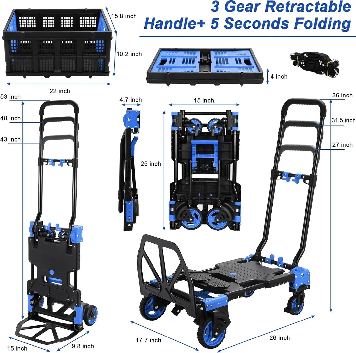 2-in-1 Folding Hand Truck with Basket, 330 lbs