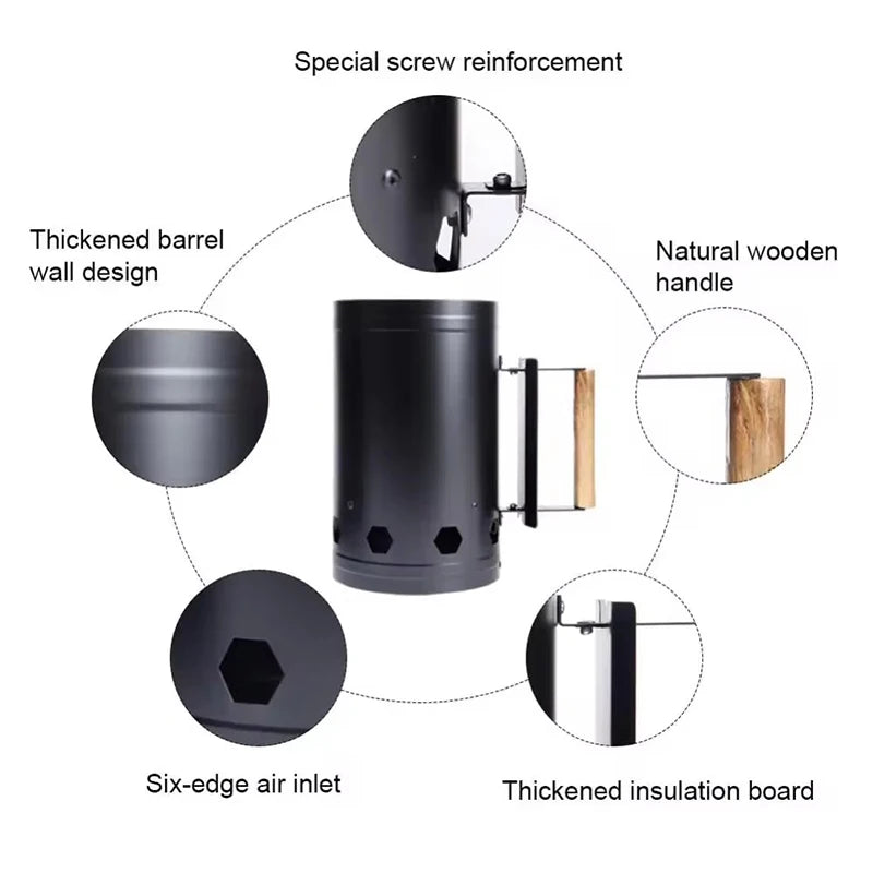 Camping Barbecue Can Charcoal Barrel Carbon Stove Charcoal Lighter Chimney Quick Fire Coal Starter Can Lighting Barrel