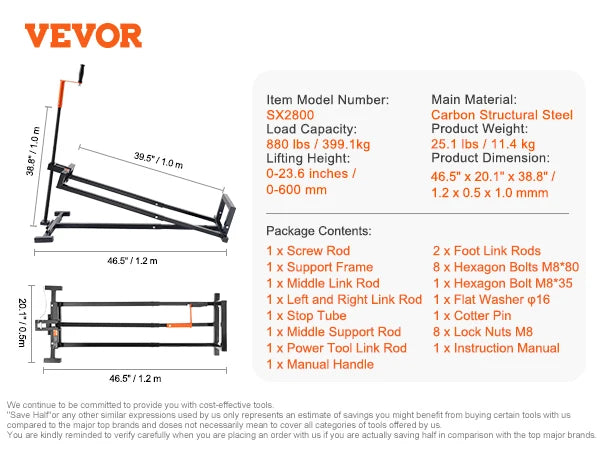 Lawn Mower Lift with Hydraulic/Threaded jack, 500/880 Lbs Adjustable Movable Lawn Lifter for Lawn Mower Garden Tractor