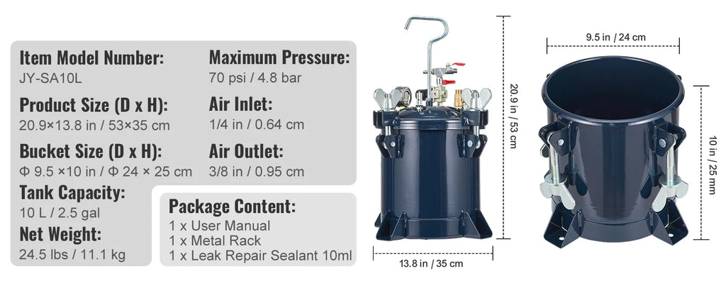 10L Spray Paint Pressure Pot Tank Air Paint Pressure Pot Metal Rack Leak Repair Sealant for Industry Home Construction