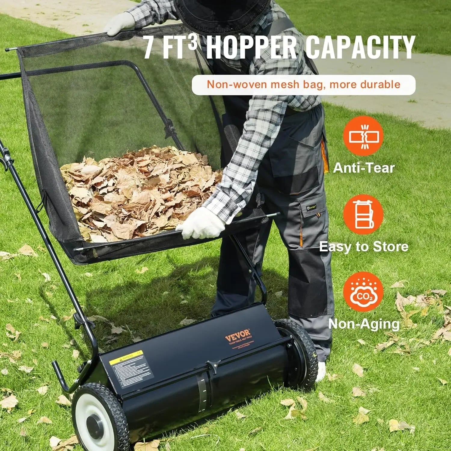 Push Lawn Sweeper, 26 Inch Leaf & Grass Collector, Strong Rubber Wheels & Heavy Duty Thickened Ste