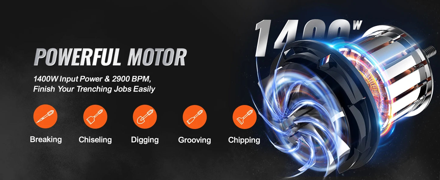 1400W Electric Demolition Jack Hammer 2900 BPM