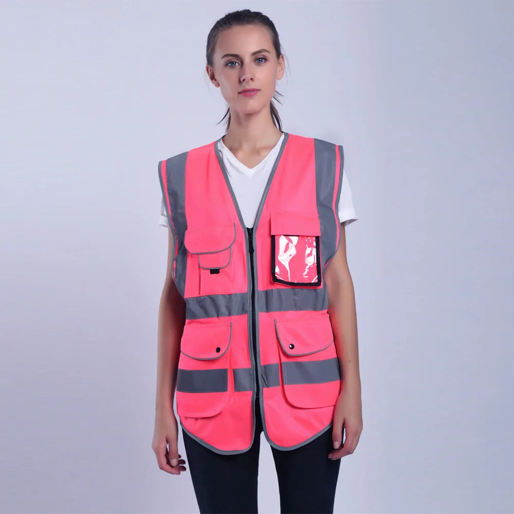 Pink Hi-Vis Work Vest for Women with Pockets & Zip