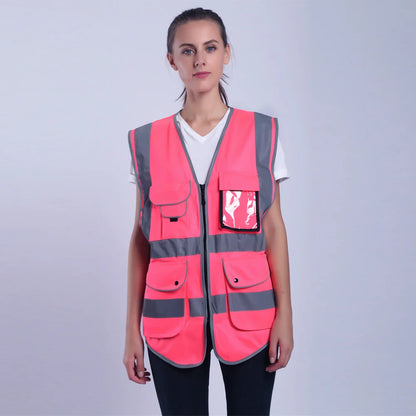 Pink Hi-Vis Work Vest for Women with Pockets & Zip