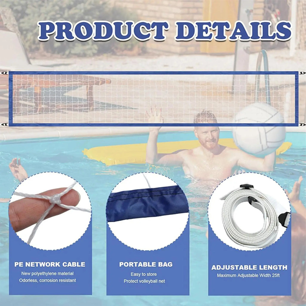 Swimming Pool Volleyball Net Portable Water Volleyball Game Toy Adjustable Sport Equipment for Tennis Beach Party Family Kids