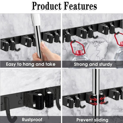 Wall Mount Stainless Steel Mop & Broom Storage Rack