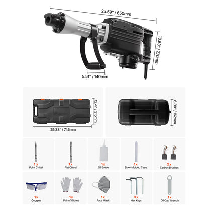 2800W Demolition Jack Hammer 1200 BPM with Case