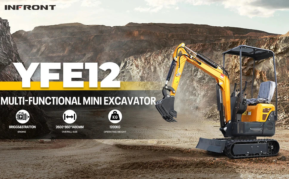 Mini Crawler Excavator 1.2 Ton EPA Engine Small Digger for Garden Farm Engineering Work, Multiple Auxiliary Tools Compatible.