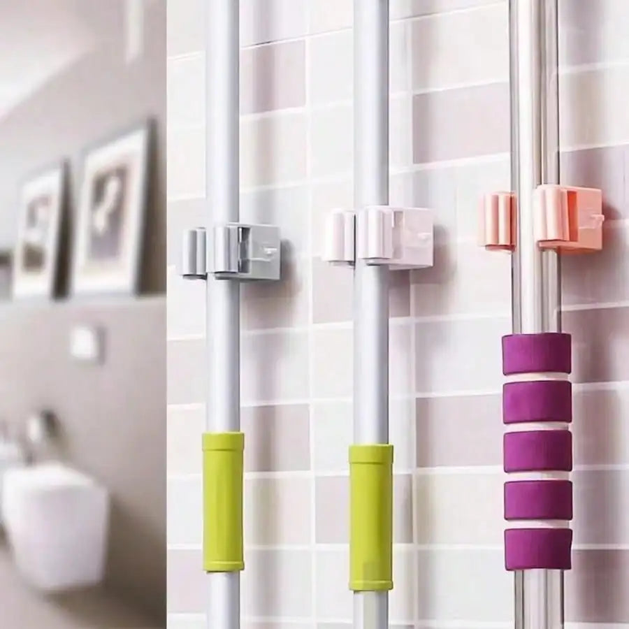 Clear Adhesive Mop & Broom Wall Clip - No Drill