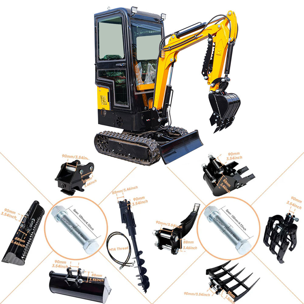 Gasoline 1-Ton Mini Excavator, 13.5 HP, with Cab