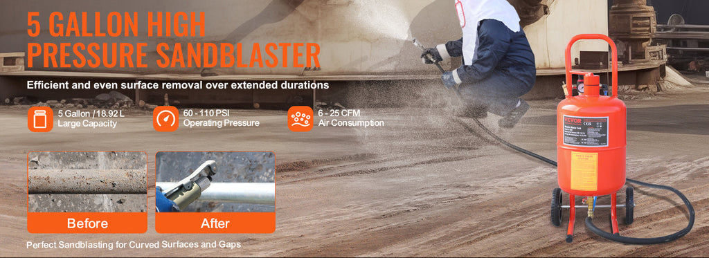 5/10/20 Gallon Sand Blaster 60-110 PSI Portable Air Sandblaster Kit w/ Oil-Water Separator for Paint Stain Rust Removal